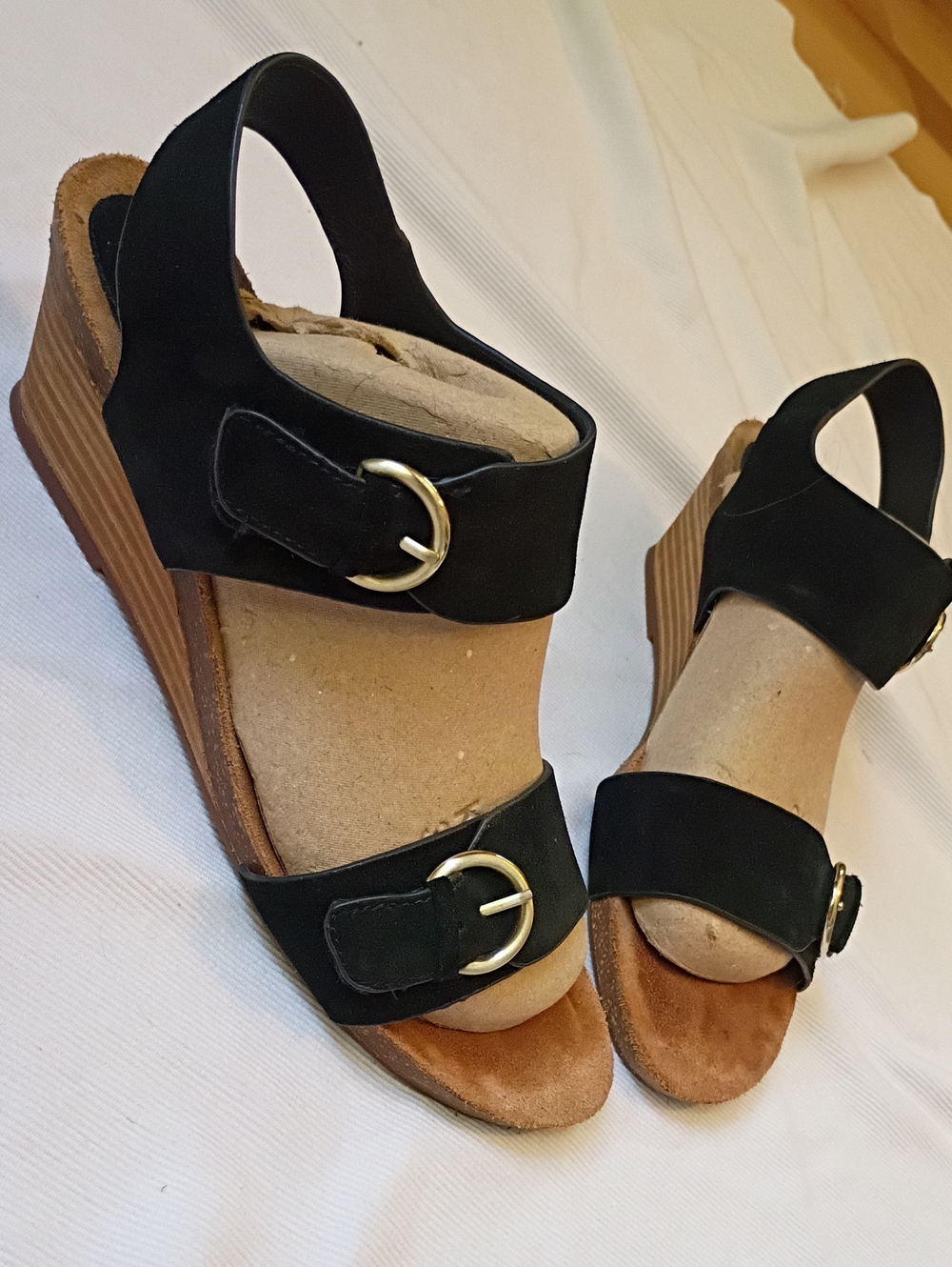 Sofft Black Wedge Black Suede Sandals